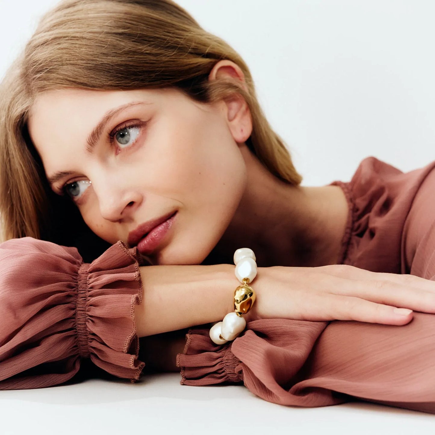 Organic Pearl Bracelet with Gold Pearl