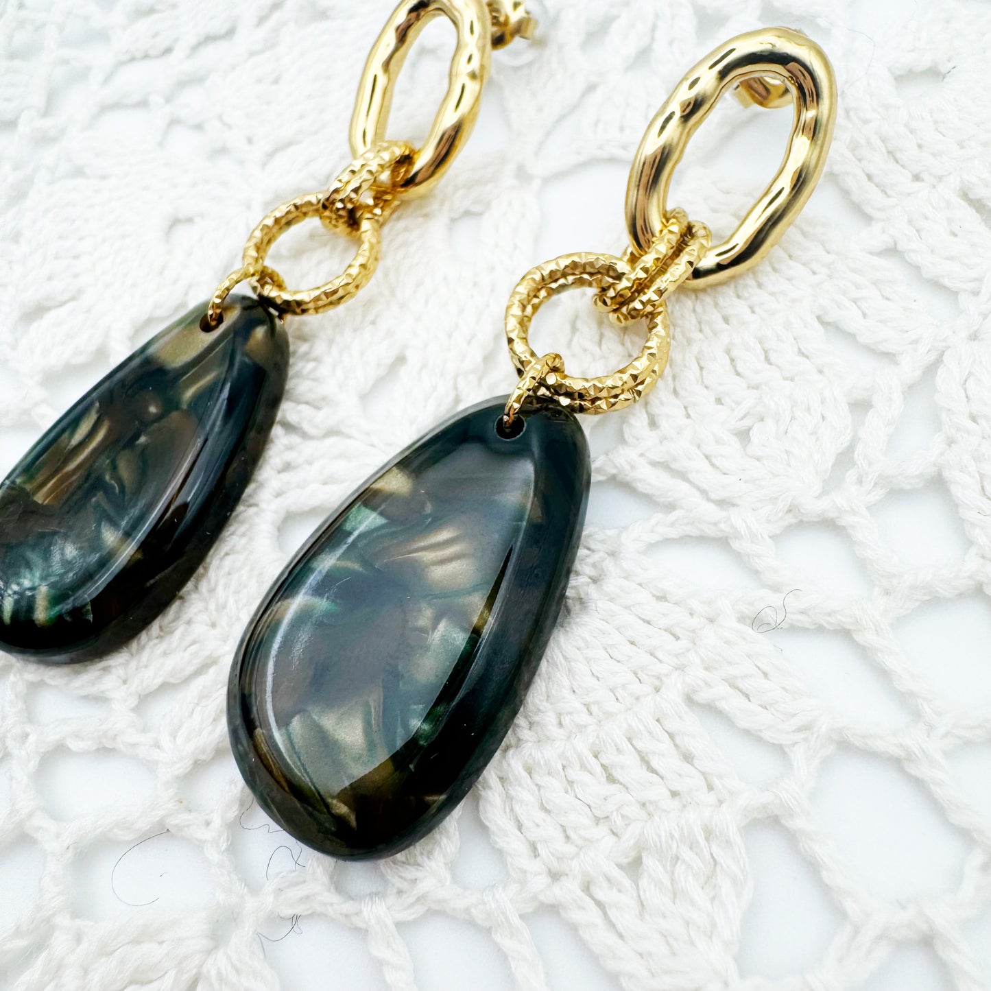 Boucles d'oreilles Bora Noir Vert