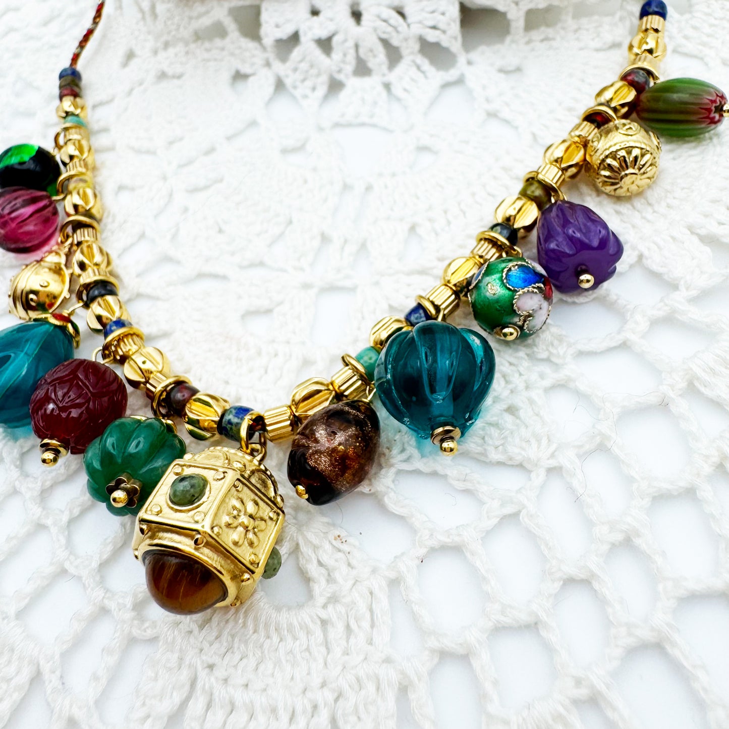 Collier Fil Rondelles pampilles Prisme oeil de tigre