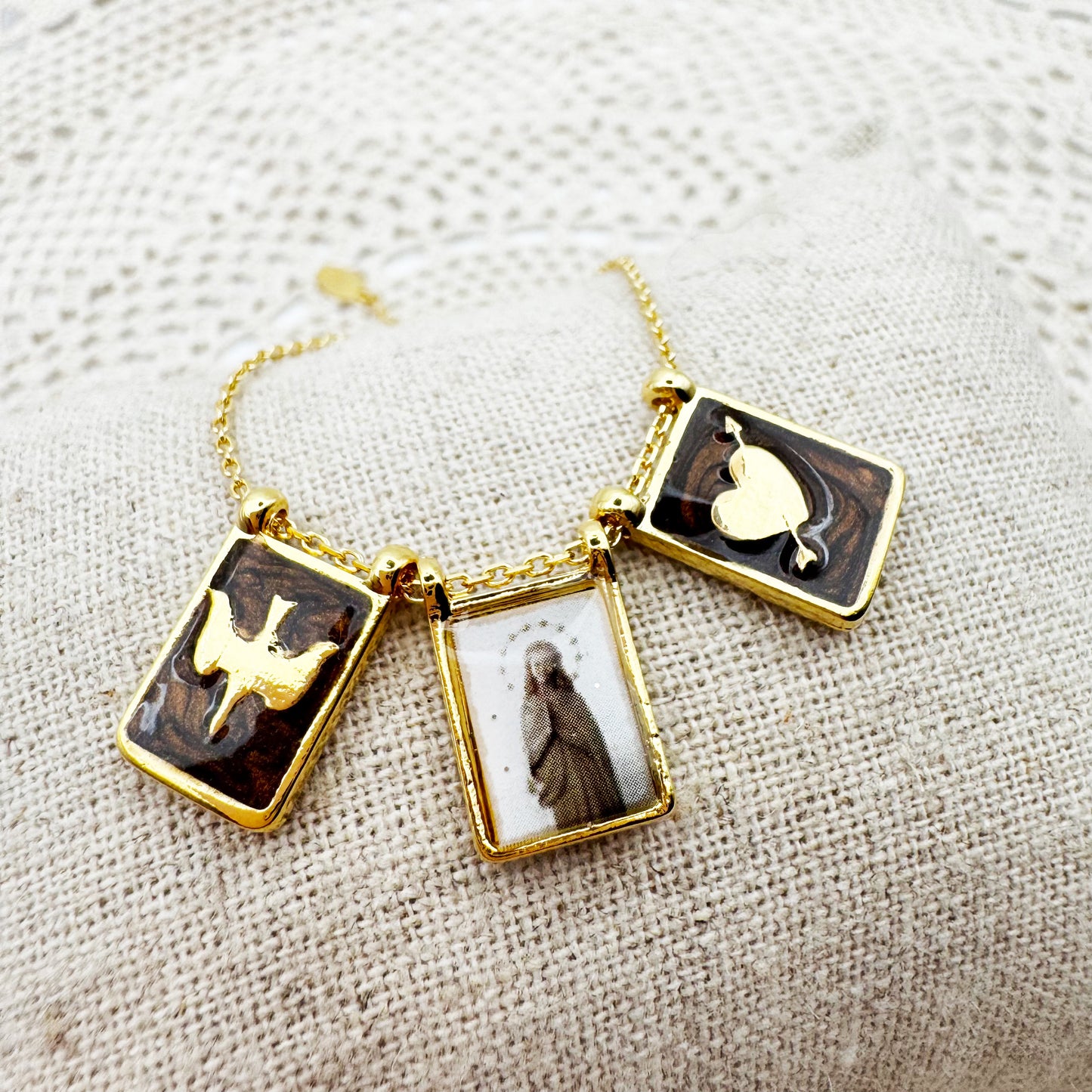 AMULET - Collier scapulaire triple Vierge