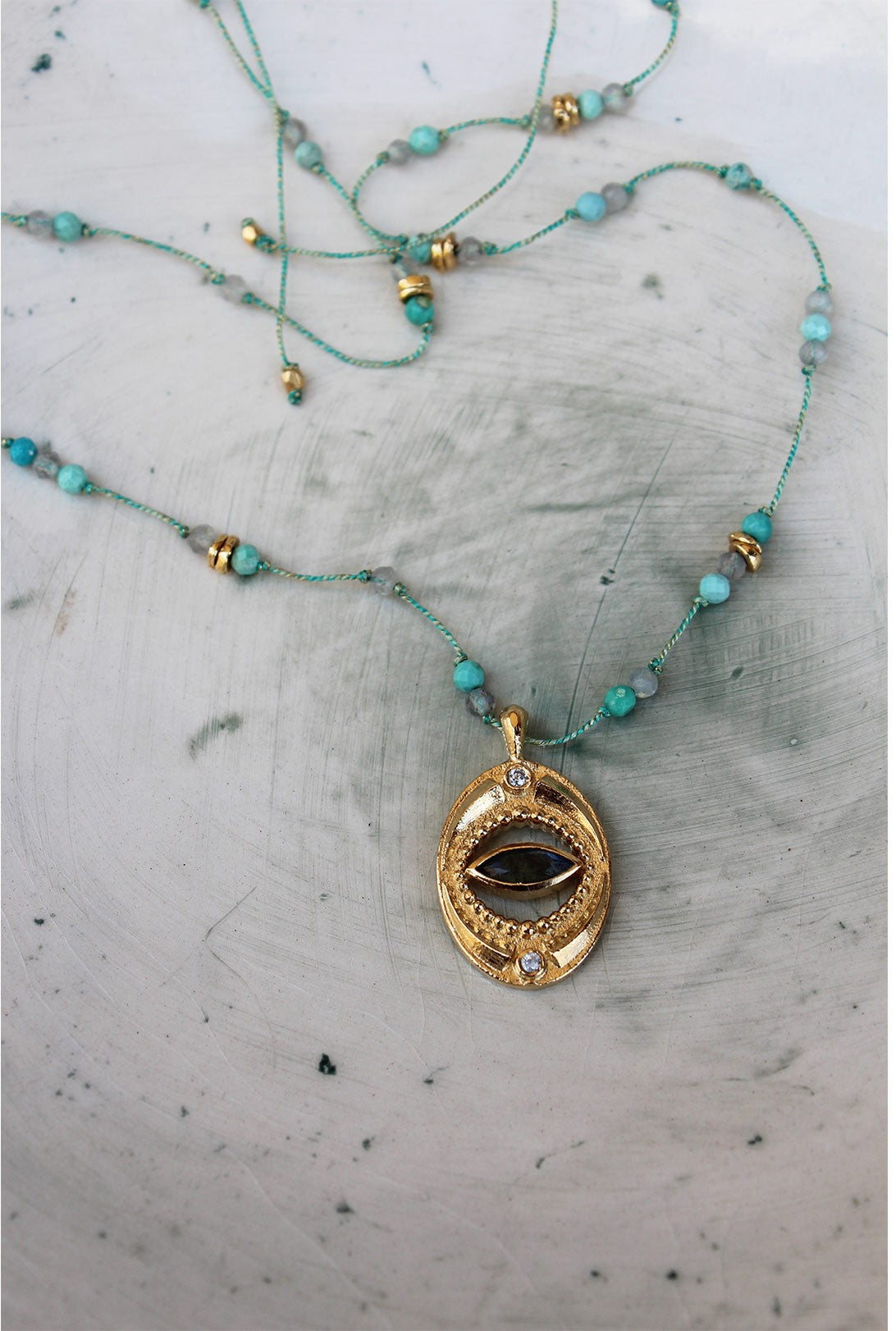 Collier Cordon Isis Labradorite Turquoise - Labradotite