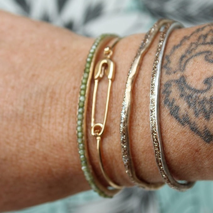 Bracelet Jonc Talisman Argent Doré Vert Militaire