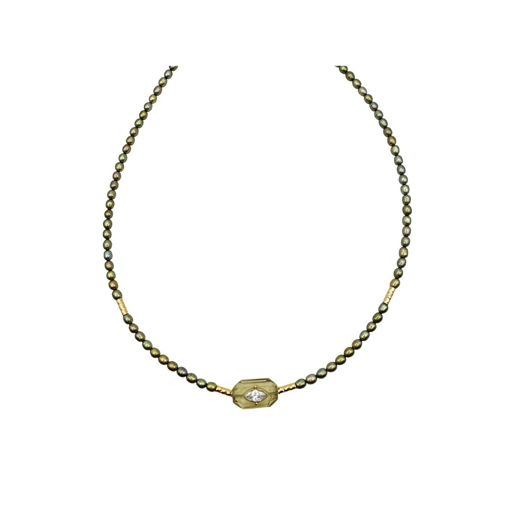 Collier Ras du Cou Inside Perles Kakis - Quartz Lemon