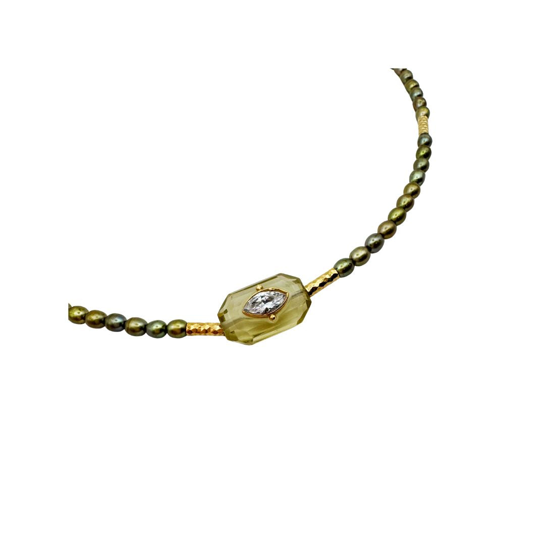 Collier Ras du Cou Inside Perles Kakis - Quartz Lemon