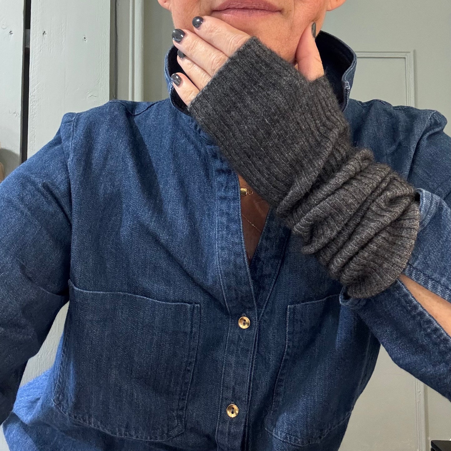 Mitaines Longues Serge Gris Anthracite
