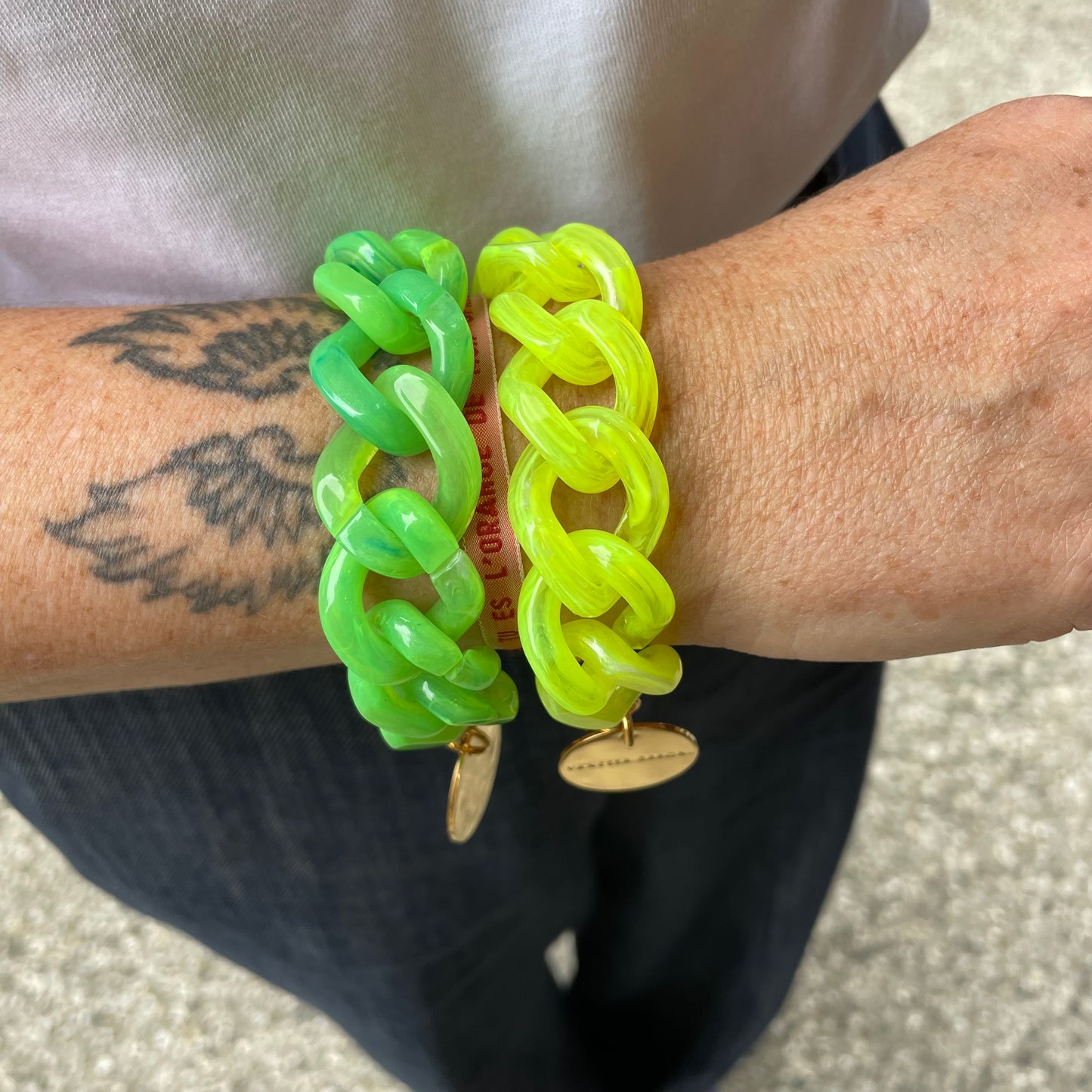 Flat Chain Bracelet Neon Yellow Marble