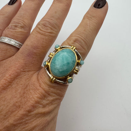 Bague R5907 argent et amazonite T56