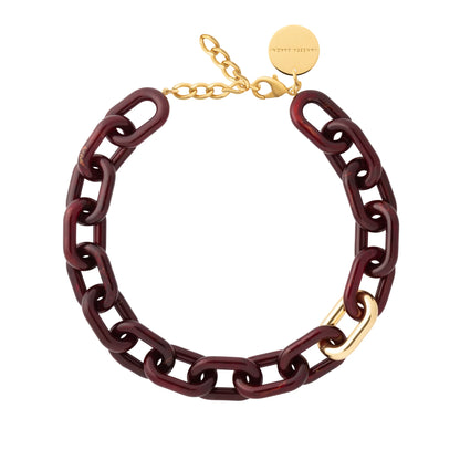 Collier New Oval with gold and bordeaux marble