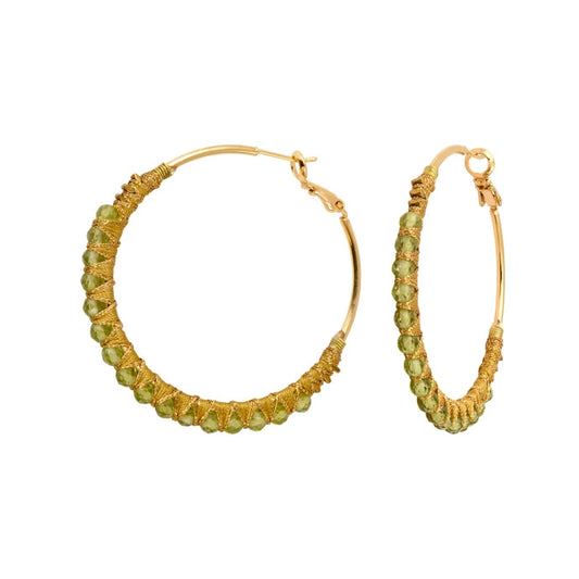 Boucles d'oreilles créoles Panarea tissées de péridot - vert pâle