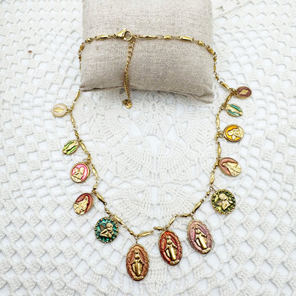 Collier Chaine barre pampilles ovales religion rouge