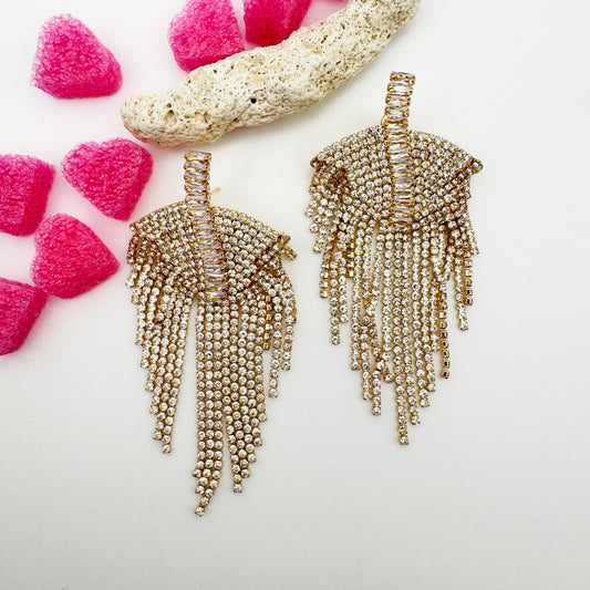 Boucles d'Oreilles Luna Doré Strass Argentés