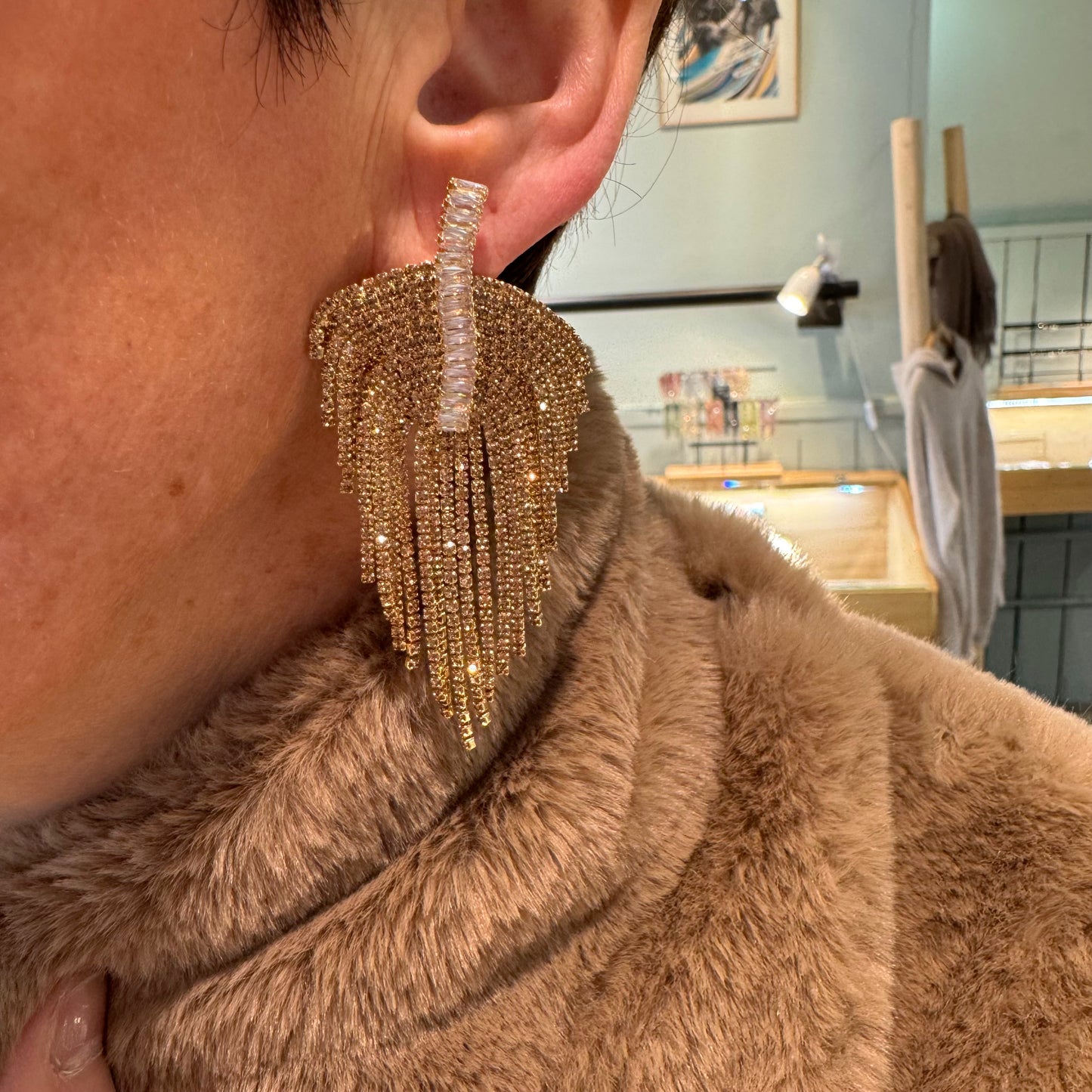Boucles d'Oreilles Luna Doré Strass Dorés