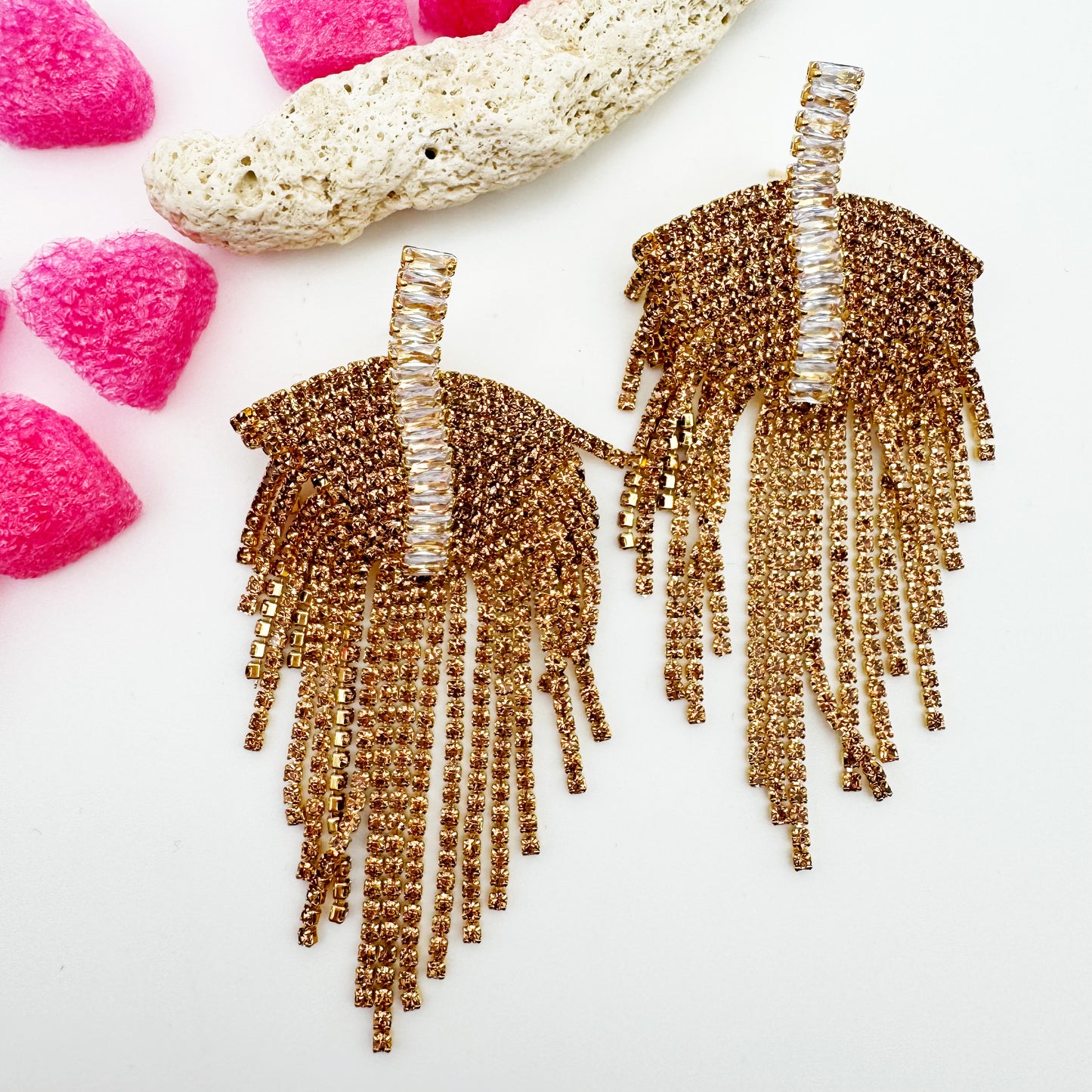 Boucles d'Oreilles Luna Doré Strass Dorés