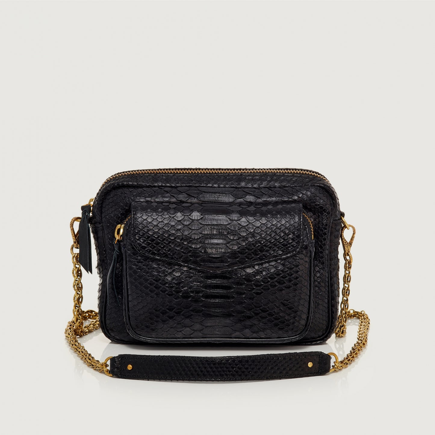 Sac Big Charly Python Noir et chaîne dorée