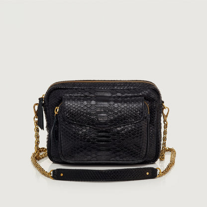 Sac Big Charly Python Noir et chaîne dorée