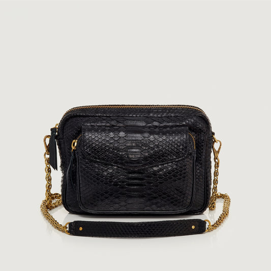 Sac Big Charly Python Noir et chaîne dorée