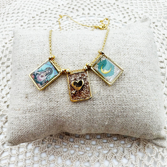 AMULET - Collier scapulaire triple  coeur flèche