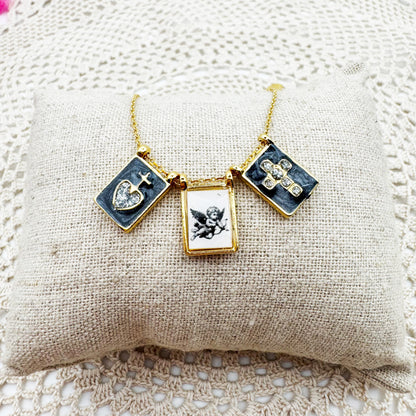 AMULET - Collier scapulaire triple cupidon