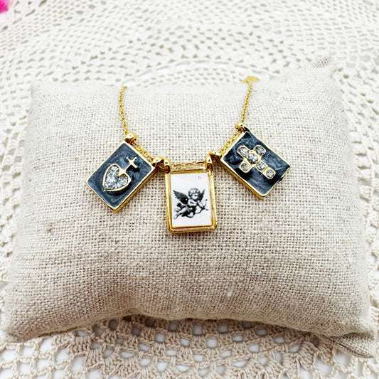 AMULET - Collier scapulaire triple cupidon