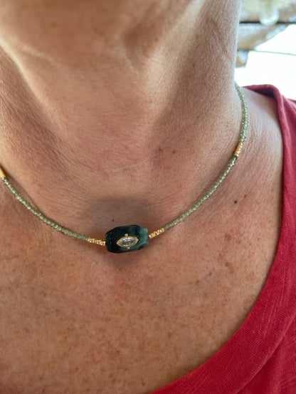 Collier Ras du Cou Inside Apatite Verte - Émeraude
