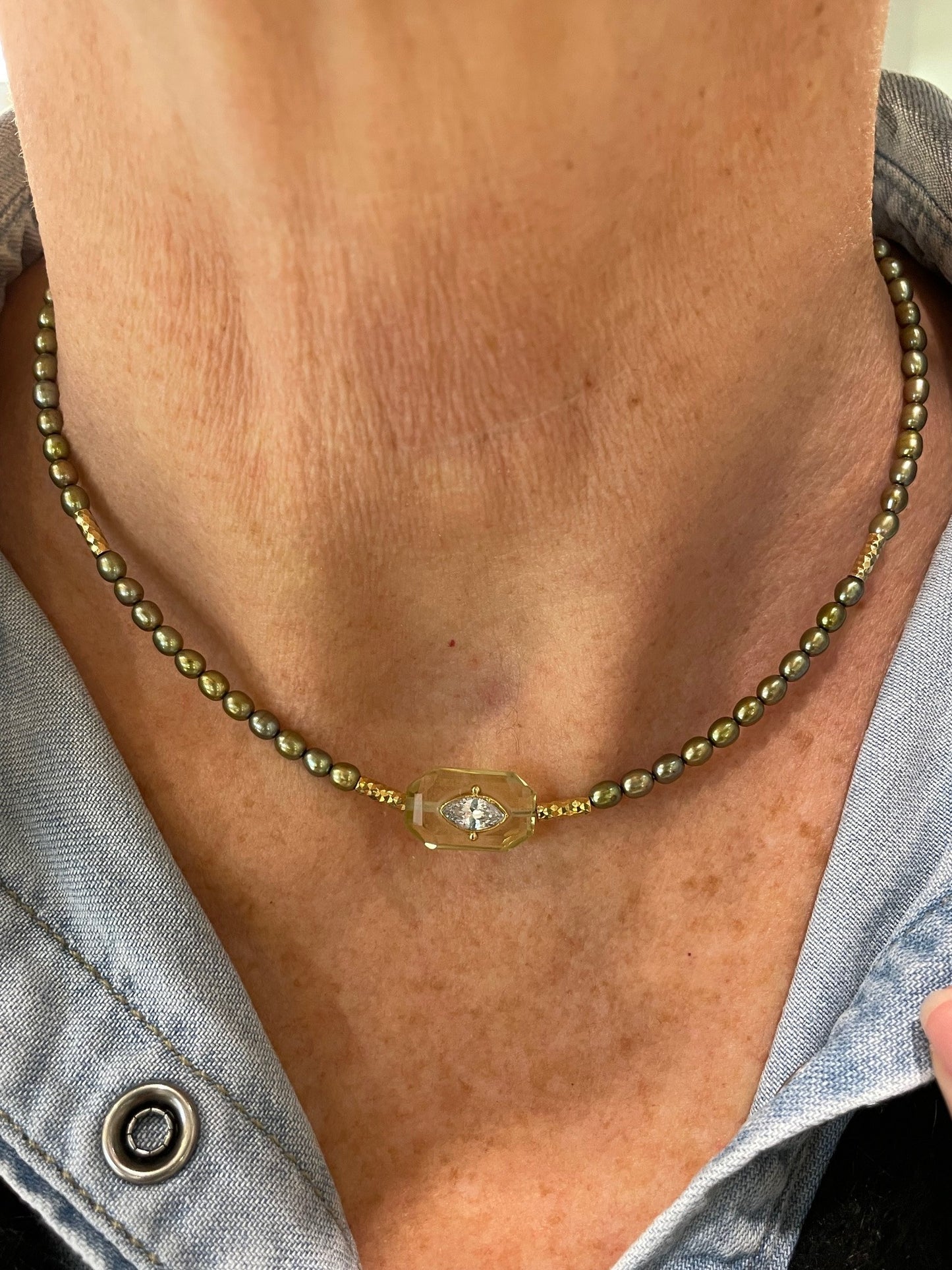Collier Ras du Cou Inside Perles Kakis - Quartz Lemon