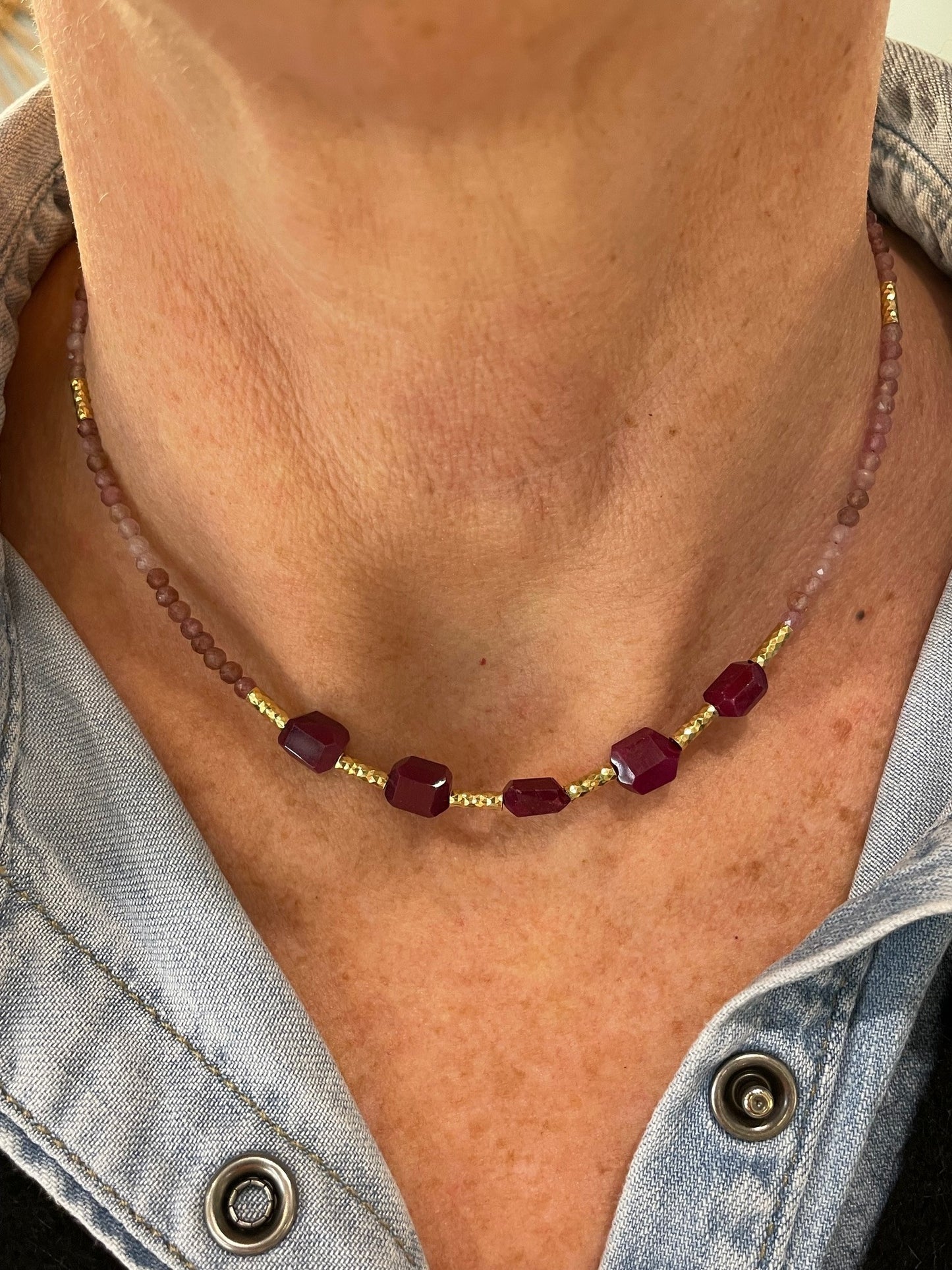 Collier Ras du Cou Élément Tourmaline Rose - Rubis
